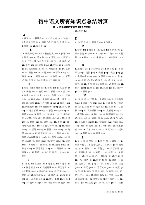 初中语文所有知识点总结附页