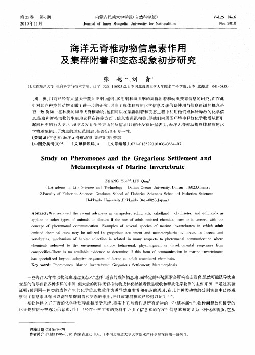海洋无脊椎动物信息素作用及集群附着和变态现象初步研究