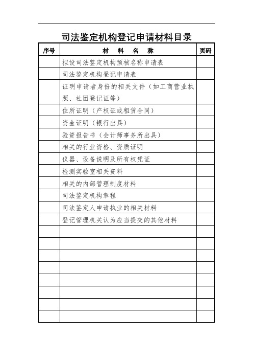 司法鉴定机构登记申请材料目录【模板】