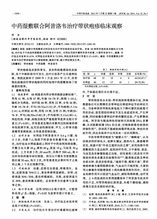中药湿敷联合阿昔洛韦治疗带状疱疹临床观察