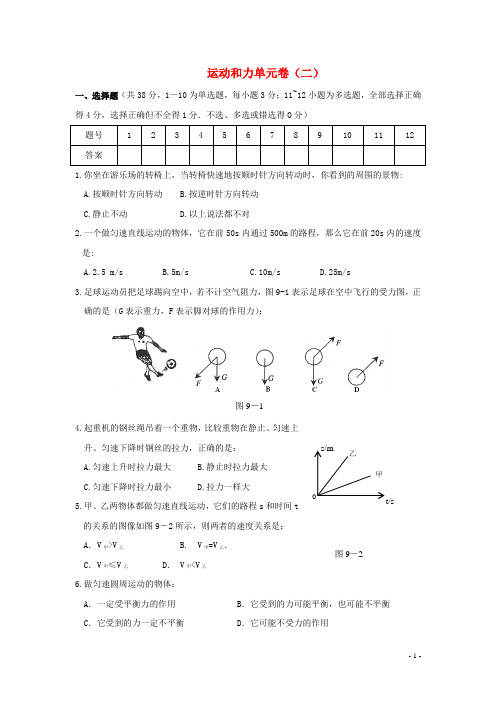 运动和力单元测试题(二)