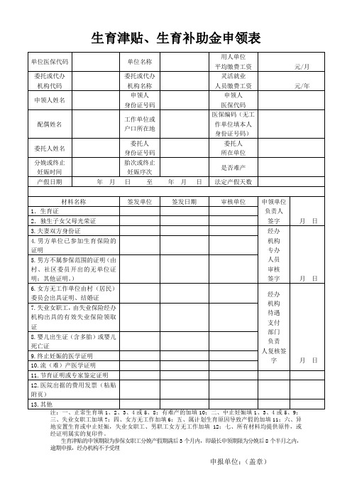 生育津贴格式
