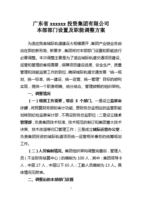 xxxx集团本部部门设置情况及职能(终稿)