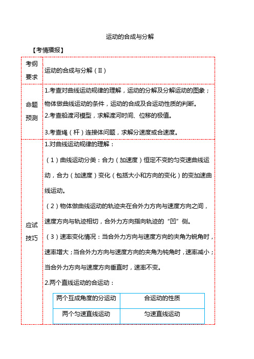 最新运动的合成与分解—江苏省高考物理考前冲A攻略复习讲义