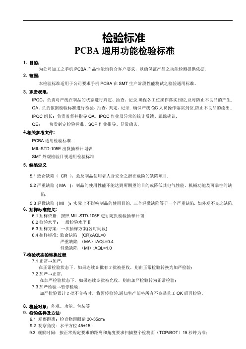 SMT通用功能检验标准
