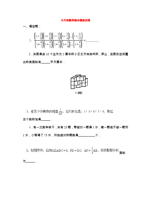 2020福州5六年级小升初数学综合测试卷及答案