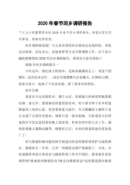 2020年春节回乡调研报告