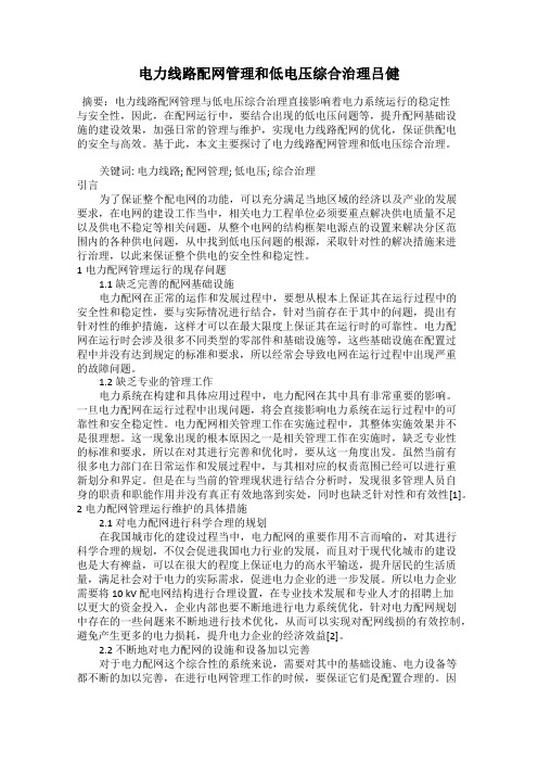 电力线路配网管理和低电压综合治理吕健