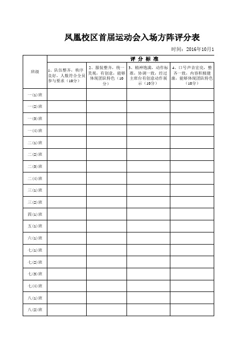 凤凰校区首届运动会入场方阵评分表