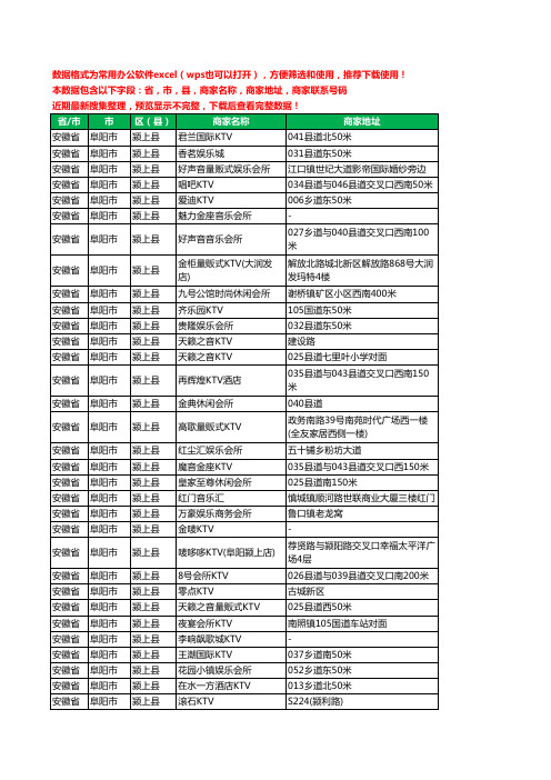 2020新版安徽省阜阳市颍上县KTV工商企业公司商家名录名单联系电话号码地址大全76家