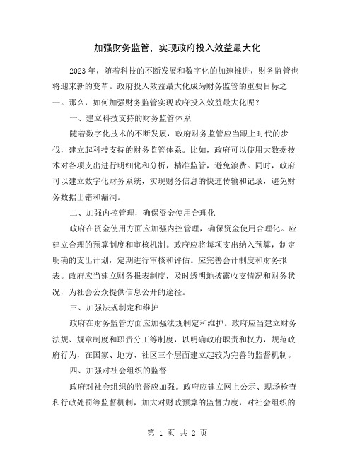 加强财务监管,实现政府投入效益最大化