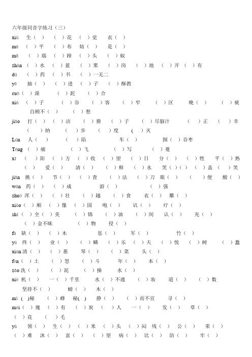 部编人教版最新小学六年级语文下册同音字练习(三)