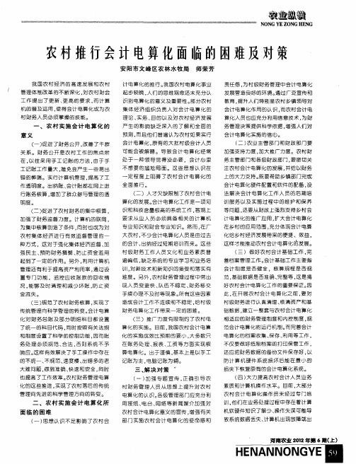 农村推行会计电算化面临的困难及对策