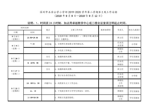 深圳石岩公学小学部2019-2020学年第二学期第2周工作安排