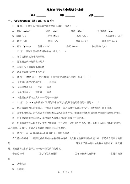 梅州市平远县中考语文试卷