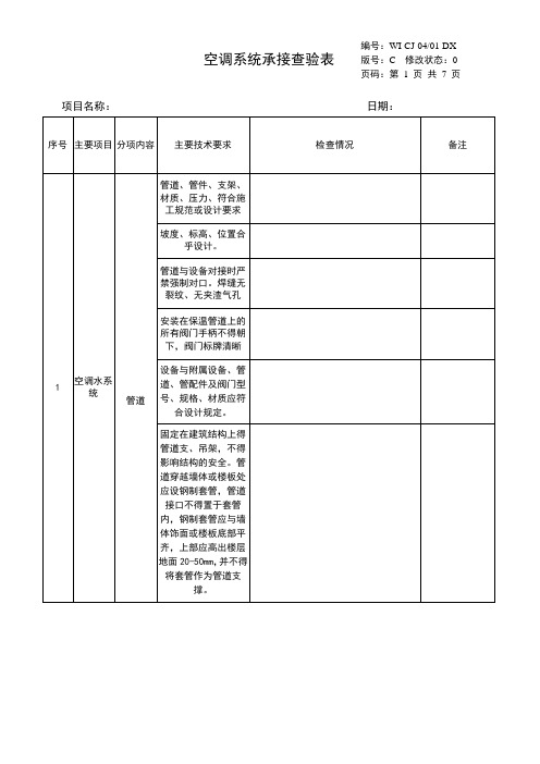 2020年 04-01空调系统承接查验表-安全作业指导书-质量管理体系文件