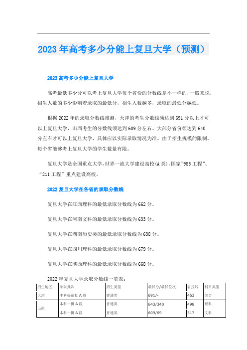 2023年高考多少分能上复旦大学(预测)