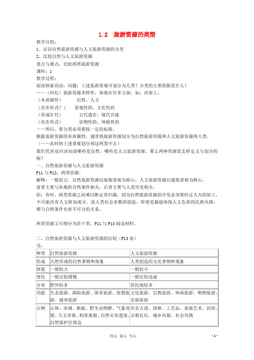 高中地理 第1章第2节旅游资源的类型教案.doc