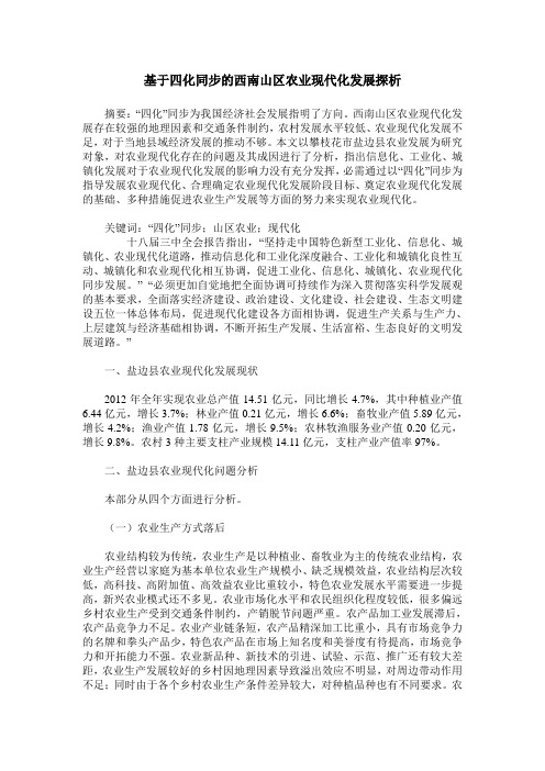 基于四化同步的西南山区农业现代化发展探析