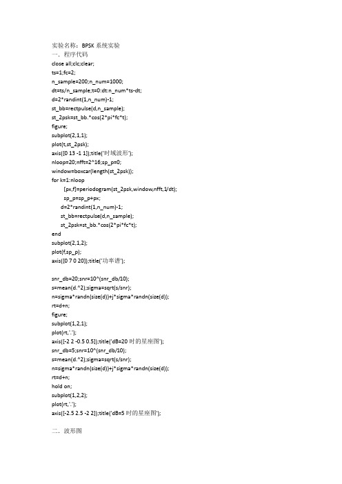 通信原理实验4 BPSK系统仿真matlab程序