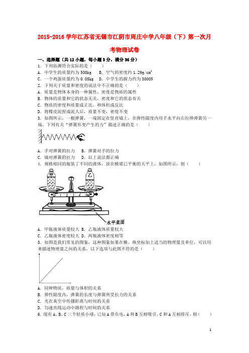 江苏省无锡市江阴市周庄中学八年级物理下学期第一次月考试卷(含解析) 新人教版