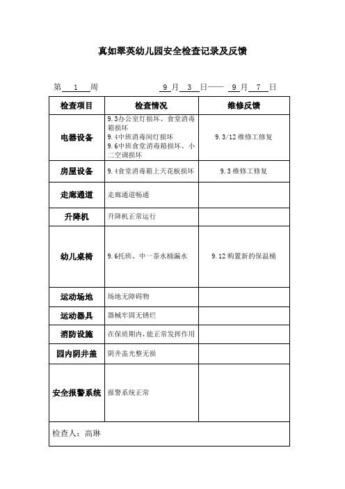 真如翠英幼儿园安全检查记录及反馈