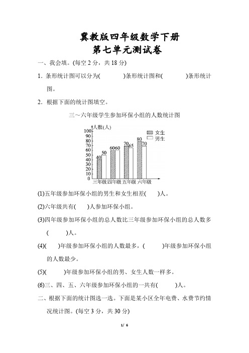 【冀教版】四年级数学下册《第七单元测试卷》(附答案)