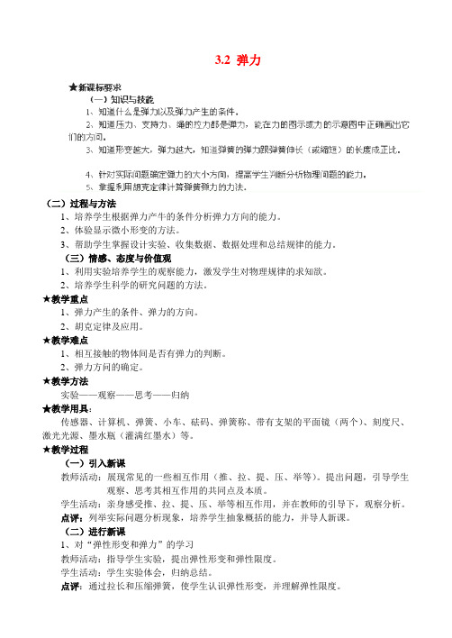 高中物理 3.2 弹力教案 新人教版必修1