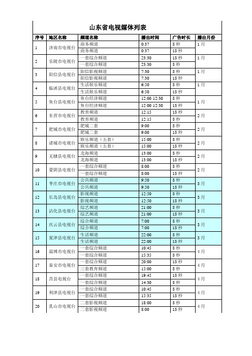 山东省电视媒体列表