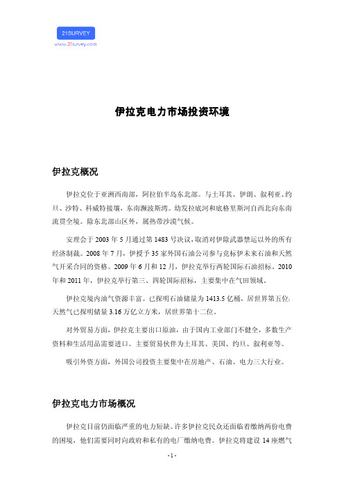 伊拉克电力市场投资环境