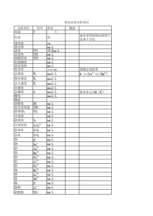 水处理原水质分析计算公式
