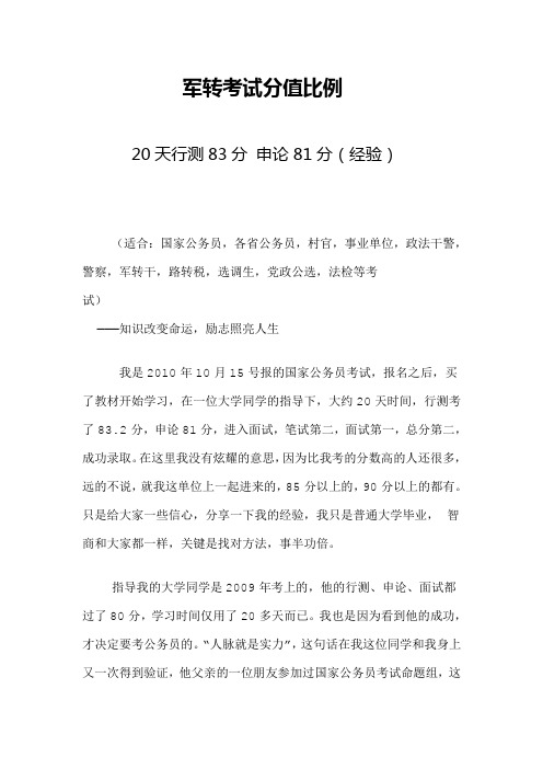 军转考试分值比例