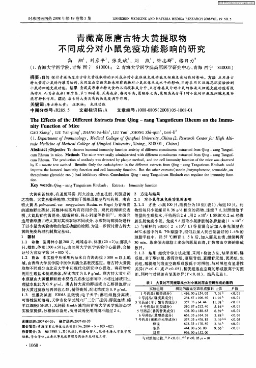 青藏高原唐古特大黄提取物不同成分对小鼠免疫功能影响的研究