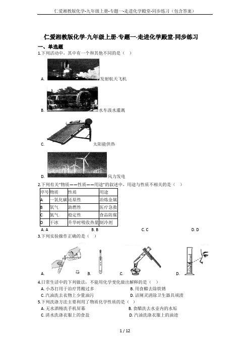仁爱湘教版化学-九年级上册-专题一-走进化学殿堂-同步练习(包含答案)
