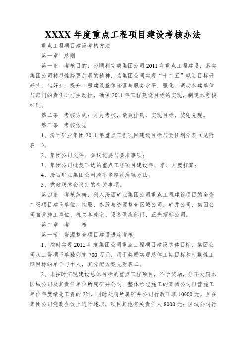 XXXX年度重点工程项目建设考核办法