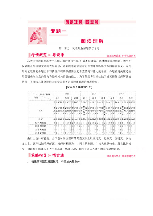 2020届高考英语二轮复习教师用书：第二板块第一部分 阅读理解解题技法总述 