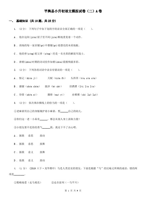 平舆县小升初语文模拟试卷(二)A卷