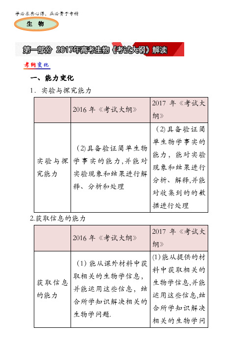 2017高考生物白皮书《考试大纲》解读 第一部分 含解析