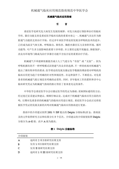 机械通气临床应用规范指南规范中华医学会