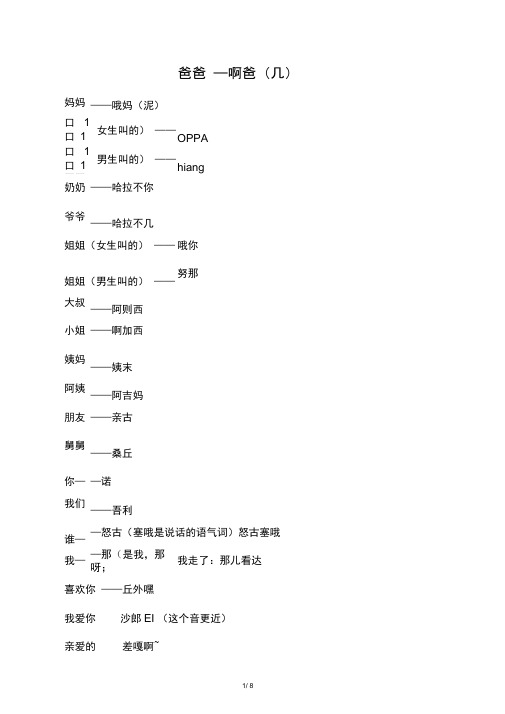 常用韩语及中文发音