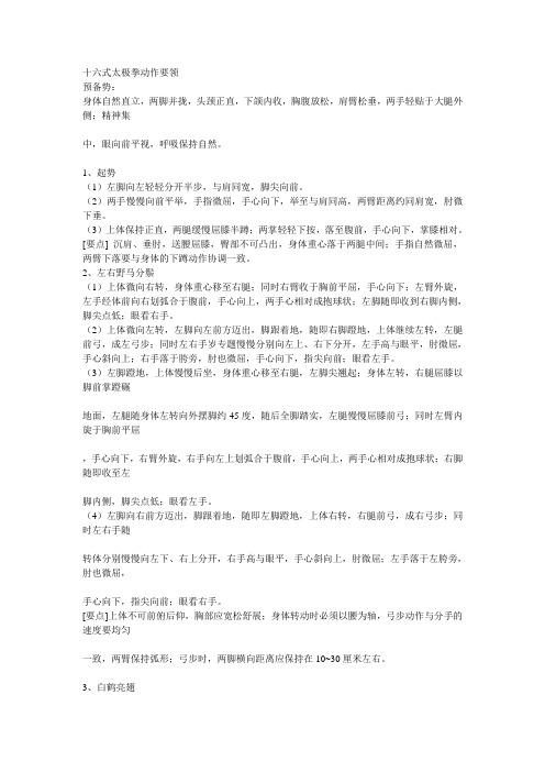 十六式太极拳动作要领