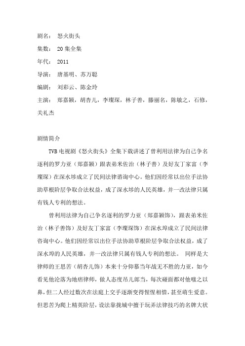 电视剧《怒火街头》剧情介绍