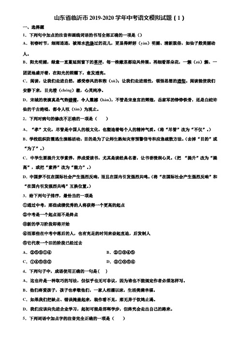 山东省临沂市2019-2020学年中考语文模拟试题(1)含解析