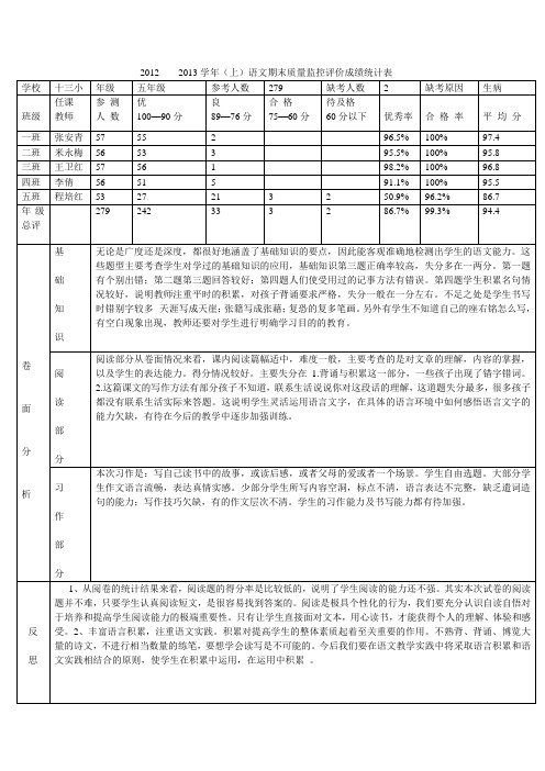 语文3-6年级统计表
