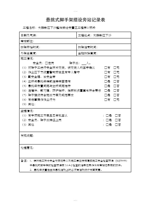 悬挑外脚手架旁站记录表