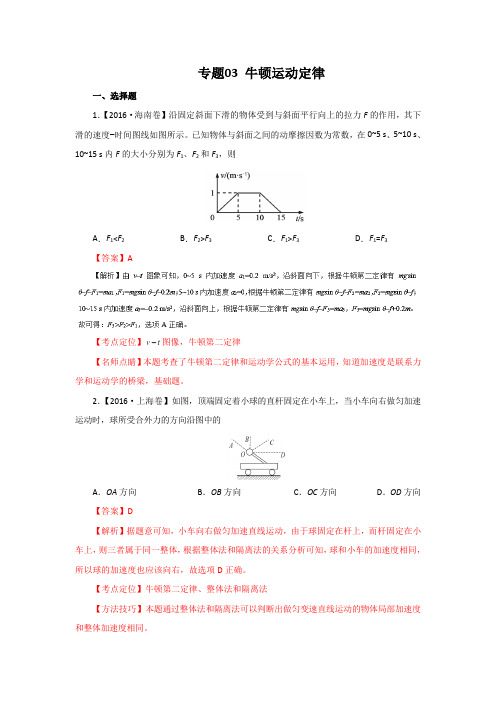 三年高考(2014-2016)物理真题分项版解析——专题03牛顿运动定律课件