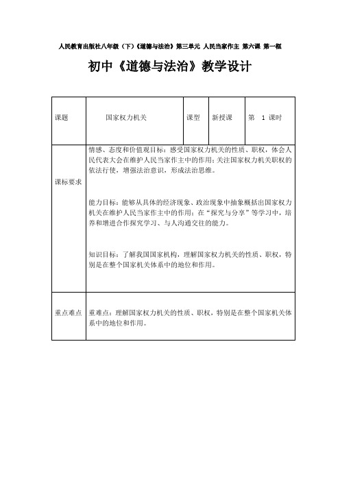 人民教育出版社八年级(下)《道德与法治》第三单元 人民当家作主 第六课 第一框