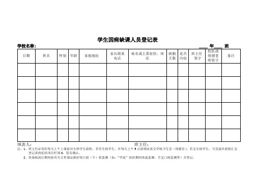 学校因病缺课登记表