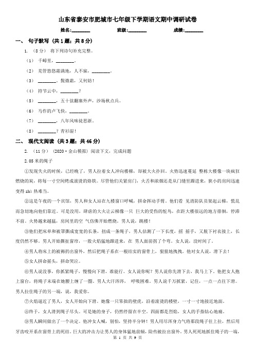 山东省泰安市肥城市七年级下学期语文期中调研试卷