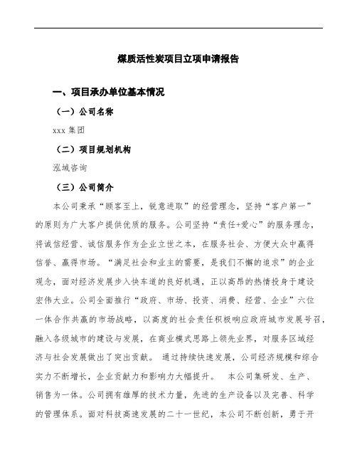 煤质活性炭项目立项申请报告模板参考